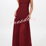 Stylish Three-dimensional Floral Chiffon Patchwork Strapless Elegant Maxi Dress