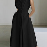 2025 Beige Peter Pan Collar Pockets Cotton Dress Sleeveless