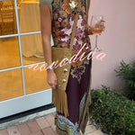 Bohemian Style Floral Print Tassel Trim Irregular Hem Slit Scarf Midi Dress
