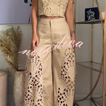 Sienna Embroidered Cut-Out Palazzo Pants Two-Piece Set