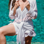 Solid Color Collared Long-sleeved Casual Shirt Style Lace Up Vacation Mini Dress