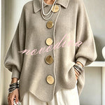 Shelia Knit Oversized Metal Buckle Balloon Sleeve Lapel Cardigan
