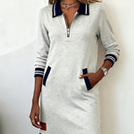 Dorellia | Casual Long Sleeve Dress with Zip Closure, Gray