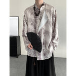 Retro Jacquard Stitching Stand Collar Ink Print Shirt
