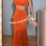 Refresh Style Knit Hollow Out One Shoulder Cutout Waist Tassel Hem Maxi Dress