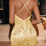Fashionable Sequined Tassel Spaghetti Strap Backless Slim-fit Mini Dress