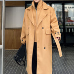 Fake Two Piece Spliced Stand Collar Woolen Long Coat