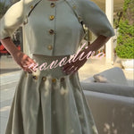 Custom Look Linen Blend Unique Metal Pattern Buttons Slit Half Sleeve Crop Jacket