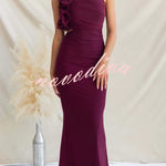 Fashionable Mesh Sleeveless One-shoulder Waist-revealing Maxi Dress