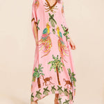 Unique Drop Shoulder Sleeve Coconut Tree Printed Dress