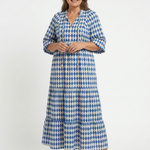 Elodie | Diamond Print Tiered Midi Dress
