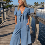 ROWANVALE TIE-FRONT DENIM JUMPSUIT