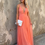 Tia | Deep V Strap Pleated Maxi Dress