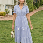Dakota™ | Short Sleeve Striped Tiered Midi Dress