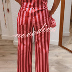 City Outfit Colorful Stripes Button Up Vest and Elastic Waist Pocket Loose Pants Set