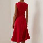 Red Sleeveless Midi Elegant A-line Dress with Waist Twist for Day-to-Night