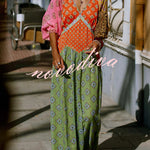 Genovah Colorful Tile Print Patchwork V-neck Balloon Sleeve Maxi Dress