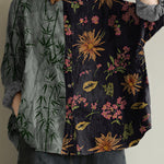 Art dark gray print tunic pattern lapel baggy fall top