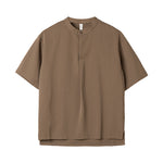 Loose Stand Collar Ice Silk Texture Casual Shirt