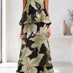 Effortlessly Romantic Floral Print Tiered Slip Square Neck A-line Maxi Dress