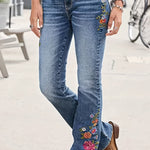 3D Floral Print Pocket Casual Jeans