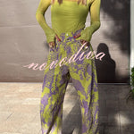 Free Moment Animal Print Metal Ring Design Pocket Wide Leg Pants