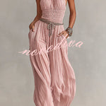 Bohemian Halter Neck Wide-Leg Jumpsuit