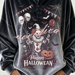 Spooky Season Velvet Long Sleeve Halloween Shirt with Buttons