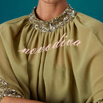 My Dearest Chiffon Sequin Trim High Neck Batwing Cutout Sleeve Cape Maxi Dress