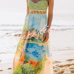 Unique Printed Spaghetti Strap Pleated Casual Maxi Dress