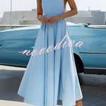 Solid Color Halter Neck Bow Tie Elegant Waist-cinching Midi Dress