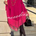 Elevate Your Wardrobe Batwing Sleeve Tassel Trim Cape Mini Dress