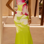Floral Print Sleeveless Slim-fit Elegant Fishtail Maxi Dress