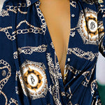 Long Sleeves Loose Figure Printed Lapel Mini Dresses Shirt Dress