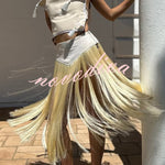 Stylish Halter Neck Lace Up Tassel Pendant Backless Top