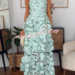 Cocktail Events 3D Embroidery Floral Detail Off Shoulder Tiered Hem Maxi Dress