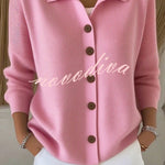 Casual Stylish Knit Solid Color Shirt Neck Button Up Long Sleeve Cardigan