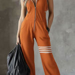 Stylish Hooded Sleeveless Lace Zipper Casual Sports Jumpsuit