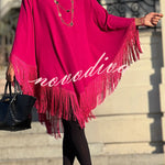 Elevate Your Wardrobe Batwing Sleeve Tassel Trim Cape Mini Dress