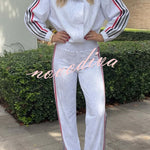 Rylee Colorblock Striped Star Print Zipper High Neck Pocket Sporty Jacket