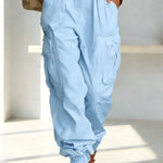 Street Style Solid Color High Waist Pocketed Loose Fit Cargo Pants
