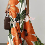 Floral Print V-neck Sleeveless Fitted Waist Vacation Maxi Dress