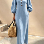 Elegant V-Neck Lantern Sleeve Maxi Dress