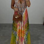 Bohemian Style Unique Print Sleeveless Backless Loose Maxi Dress