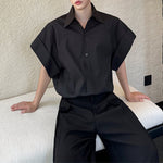 Blue Loose Casual Shirt with Wide Sleeves