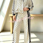 Lucienne Polka Dot Striped Star Print Zipper High Neck Pocket Sporty Jacket