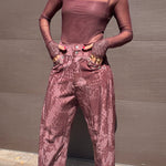 Free Moment Animal Print Metal Ring Design Pocket Wide Leg Pants