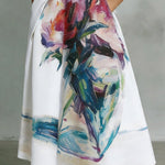 Fashionable Art Print Collared Short Sleeve Casual Pocket Midi Dress