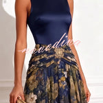 Prairie Satin High Neck Metallic Butterfly Detail Floral Tulle Hem Maxi Dress