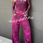 Free Moment Animal Print Metal Ring Design Pocket Wide Leg Pants